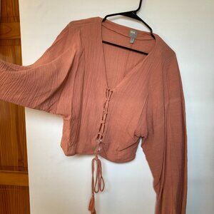 Asos coral cropped long sleeve blouse